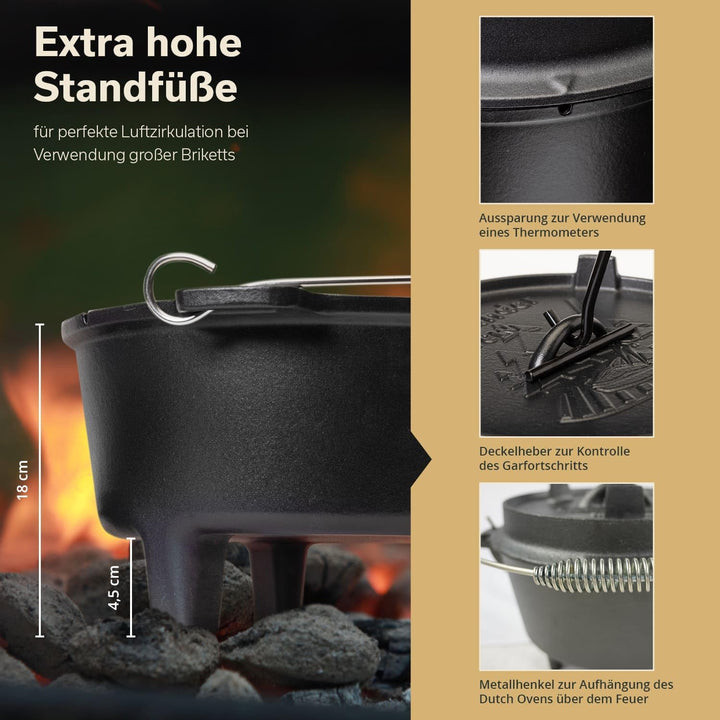 Skandika Dutch Oven der Sauerländer BBCrew 10,25 L | Gusseisen Topf mit Emaillierung inkl. Rezeptbuc