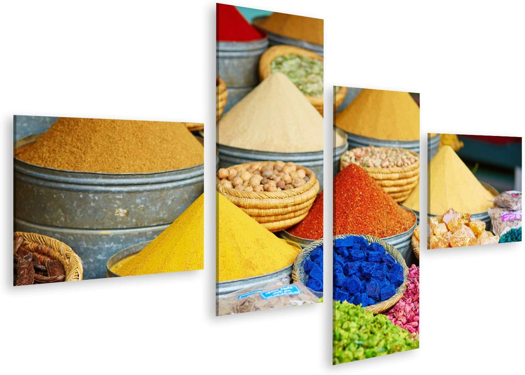 islandburner Bild auf Leinwand Auswahl Gewürze Marokkanischer Markt Traditioneller Souk Marrakech Ma