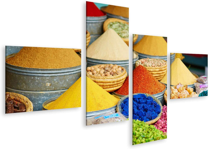islandburner Bild auf Leinwand Auswahl Gewürze Marokkanischer Markt Traditioneller Souk Marrakech Ma