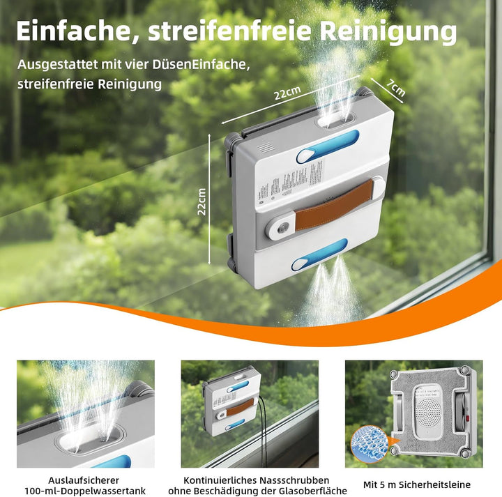 Fensterputzroboter Fensterreiniger Roboter Elektrisch Auto Wegplanung | Anti-Rutsch-System mit 100ml