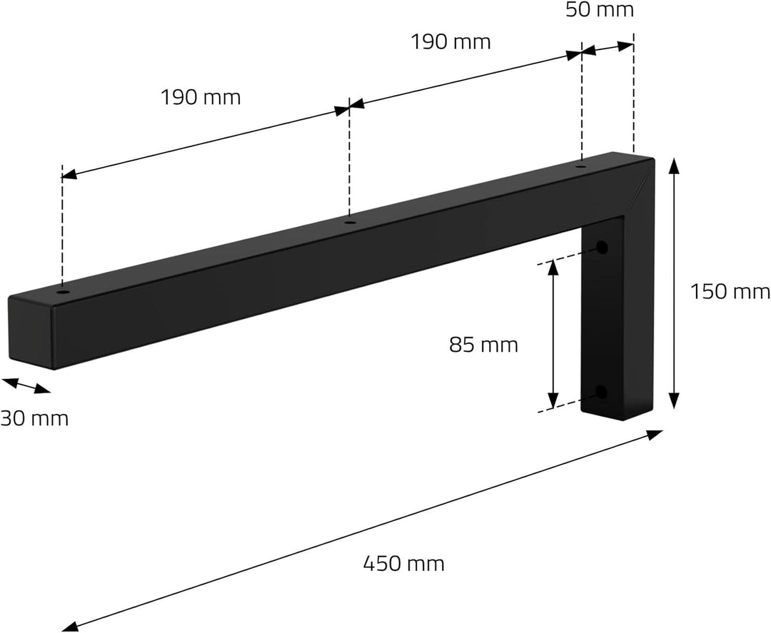 ML-Design 2er Set Wandkonsole Winkel L-Form für Waschtisch, 450x150 mm Schwarz Stahl, Design Waschti