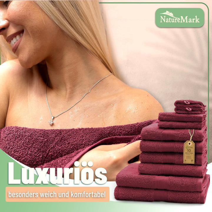 GREEN MARK Textilien 10 TLG. FROTTIER Handtuch-Set mit verschiedenen Grössen 4X Handtücher, 2X Dusch