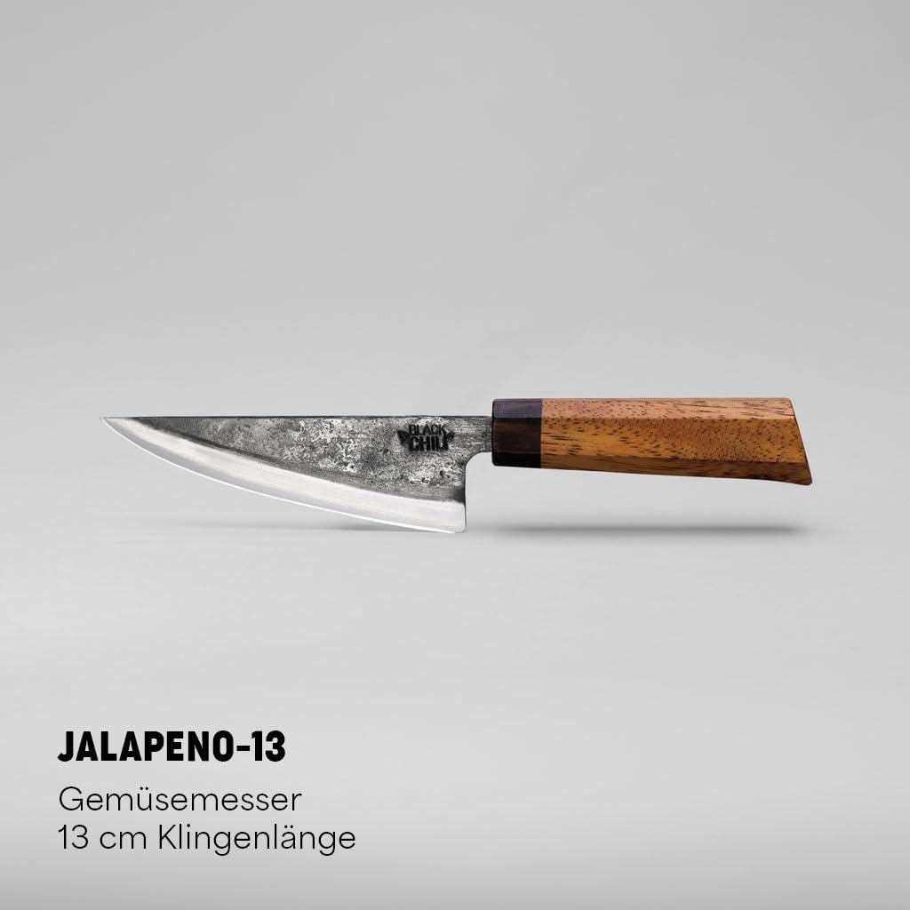 Black Chili Küchenmesser Set (3-teilig) | Chefmesser, Santoku Messer & Gemüsemesser mit Eisenholz Gr