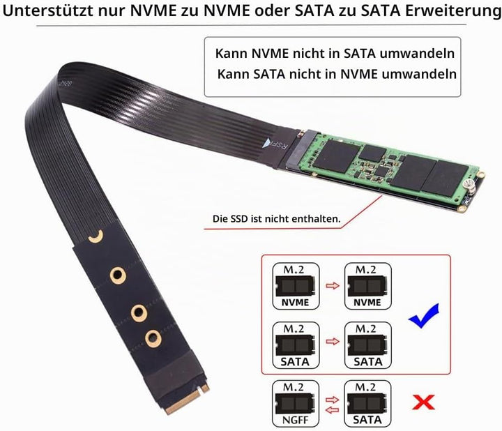 Xiwai NGFF M-Key NVME SSD Extender Karte mit PCI-E 4.0 Flexibles PCI-Express-Verlängerungskabel, 30