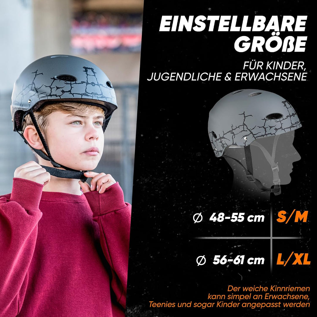 Apollo Skaterhelm Kinder, Damen &amp; Herren, Fahrradhelm 52-58 verstellbar | Verstellbarer Helm mit Dre