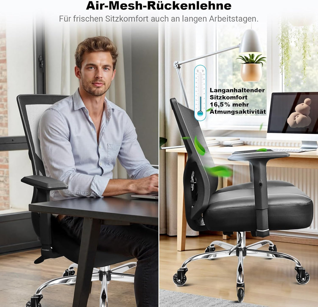 MELOKEA Bürostuhl 200KG XXL [Lendenkissen Inklusive], Schreibtischstuhl | Extrabreites &amp; Extradickes