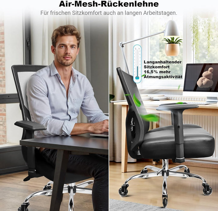 MELOKEA Bürostuhl 200KG XXL [Lendenkissen Inklusive], Schreibtischstuhl | Extrabreites &amp; Extradickes