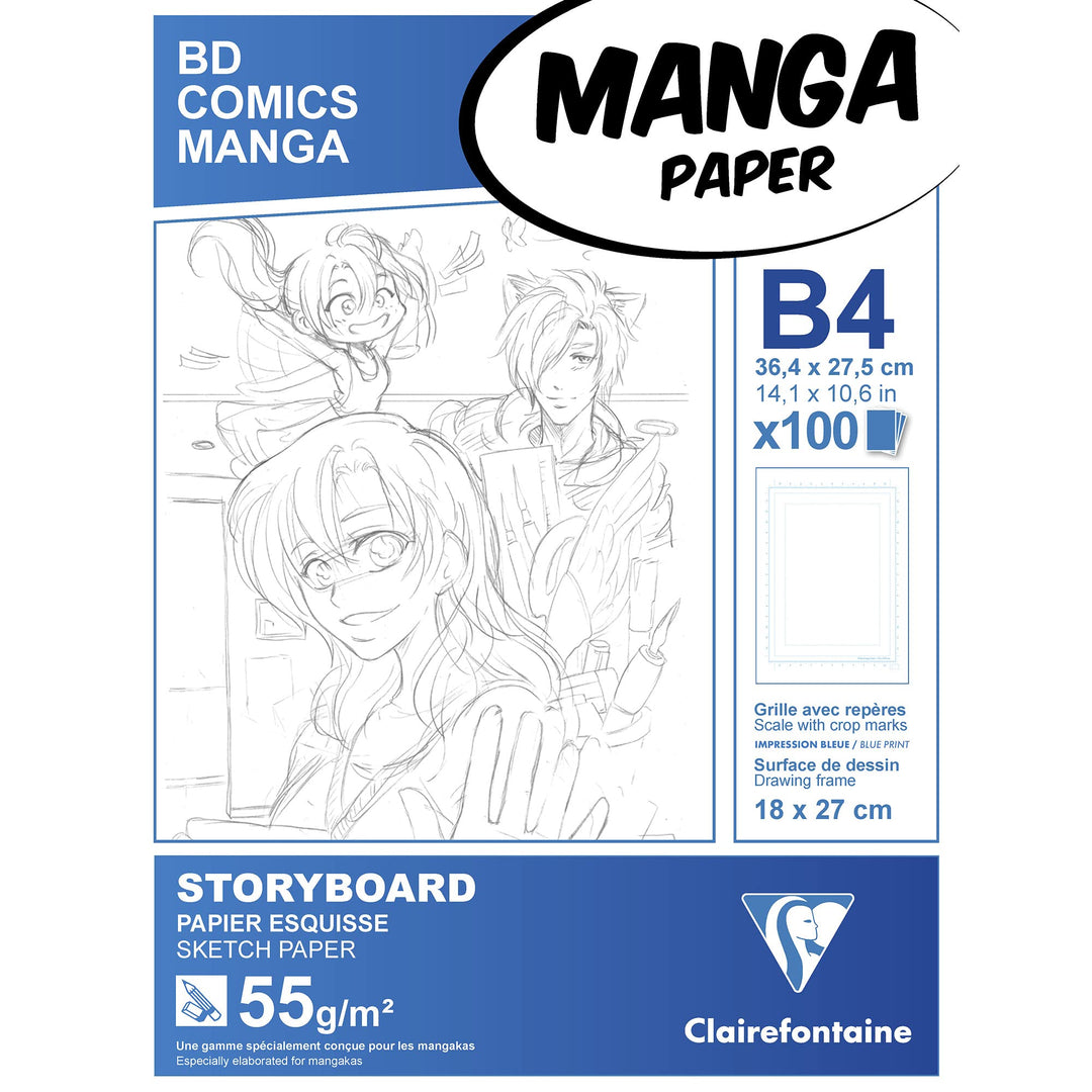 Clairefontaine 94039C Manga Block Storyboard (ideal für Zeichen von Manga und Multitechniken, DIN B4