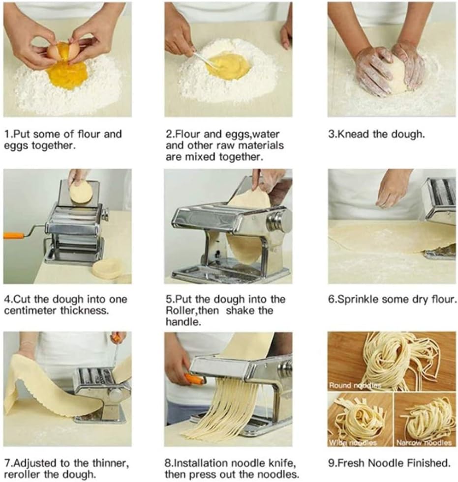 Willonin Nudelmaschine Pasta Maker Edelstahl Frische Manuell Pasta Walze Maschine Cutter mit Klemme