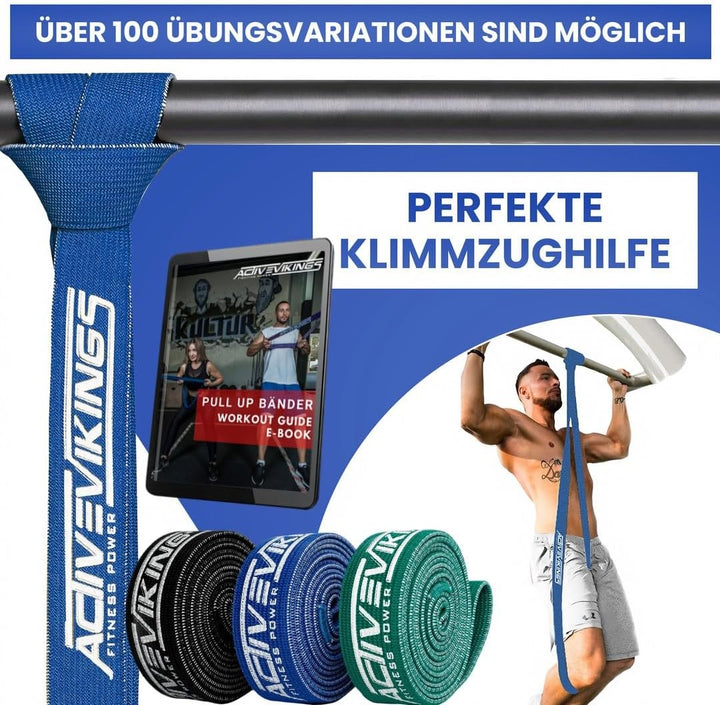ACTIVEVIKINGS Premium Pull UP FITNESSBÄNDER FÜR Deine Fitness - Perfekte Stoff Bänder für den Muskel