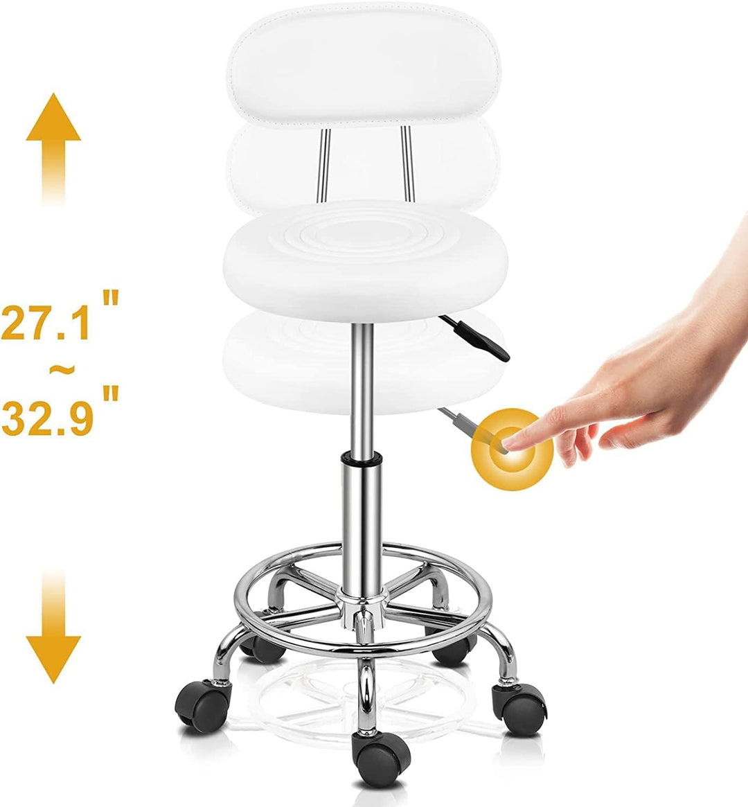 Ergonomischer Rollhocker mit Rückenlehne Arbeitshocker Drehhocker Rollhocker 360° drehbar Höhenverst