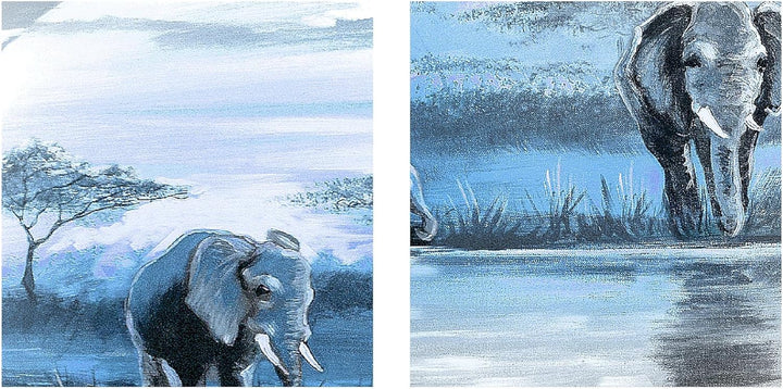 Runa Art Bild Modern Afrika Elefant - Made in Germany - Wandbilder Savanne Blau Grau 4 Teilig 000742