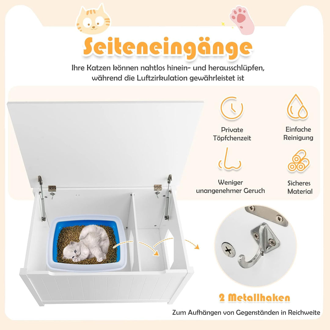 COSTWAY Katzenschrank für Katzentoilette, Katzenklo Schrank mit Eingang &amp; Klappdeckel, Katzenhöhle m