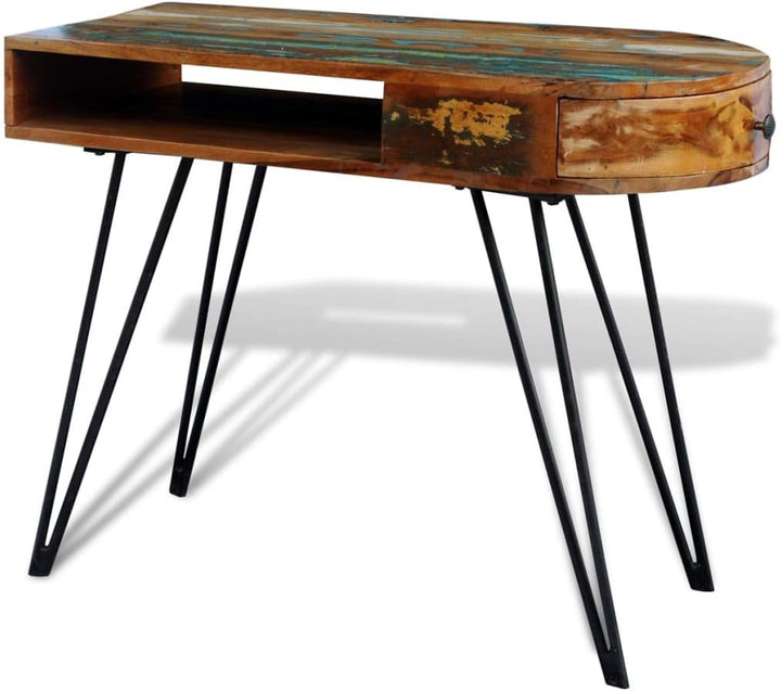 Retro Design Tisch, Reine Handarbeit, Vintage Konsolentisch Metallbeine & Schublade, Recyceltes Mass