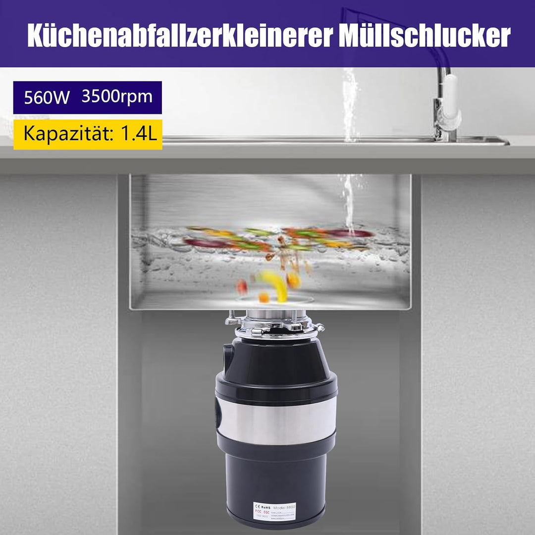 1.4L Küchenspüle Schredder,Müllpresse Müllzerkleinerer Speisehäcksler 560 Watt DHL Verarbeitung Von