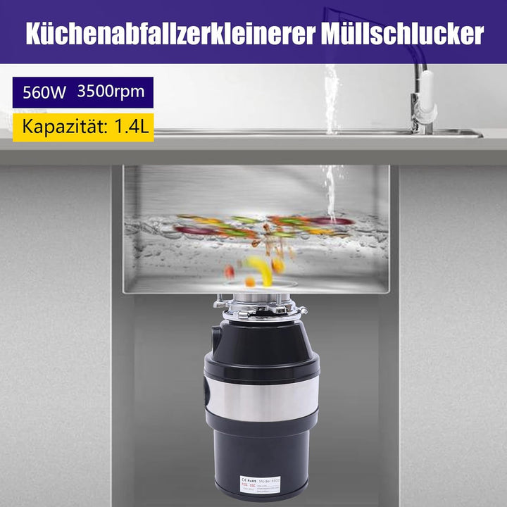 1.4L Küchenspüle Schredder,Müllpresse Müllzerkleinerer Speisehäcksler 560 Watt DHL Verarbeitung Von