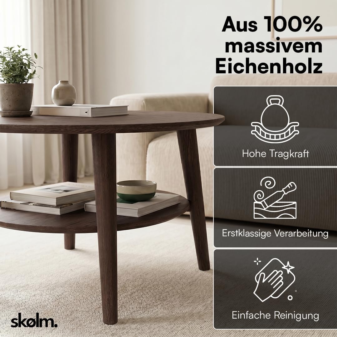skølm Mjölnir Couchtisch rund – Wohnzimmertisch Holz – Hochwertiger Beistelltisch für Wohnzimmer – C