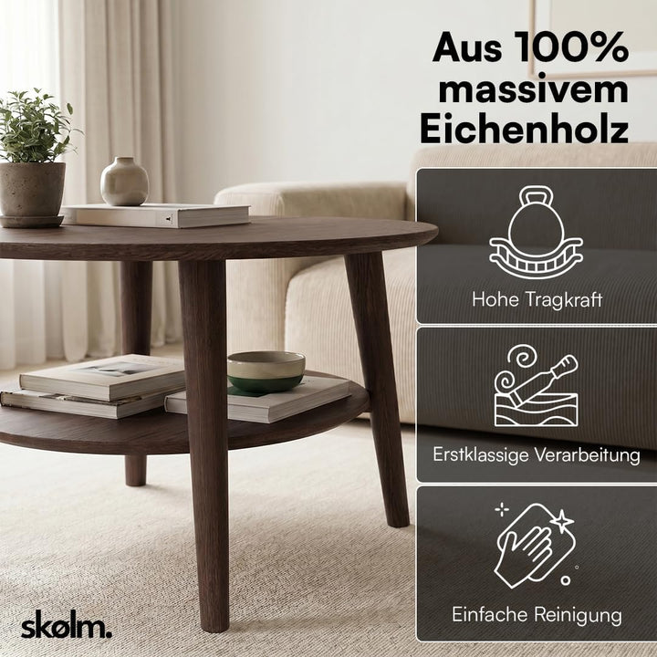 skølm Mjölnir Couchtisch rund – Wohnzimmertisch Holz – Hochwertiger Beistelltisch für Wohnzimmer – C