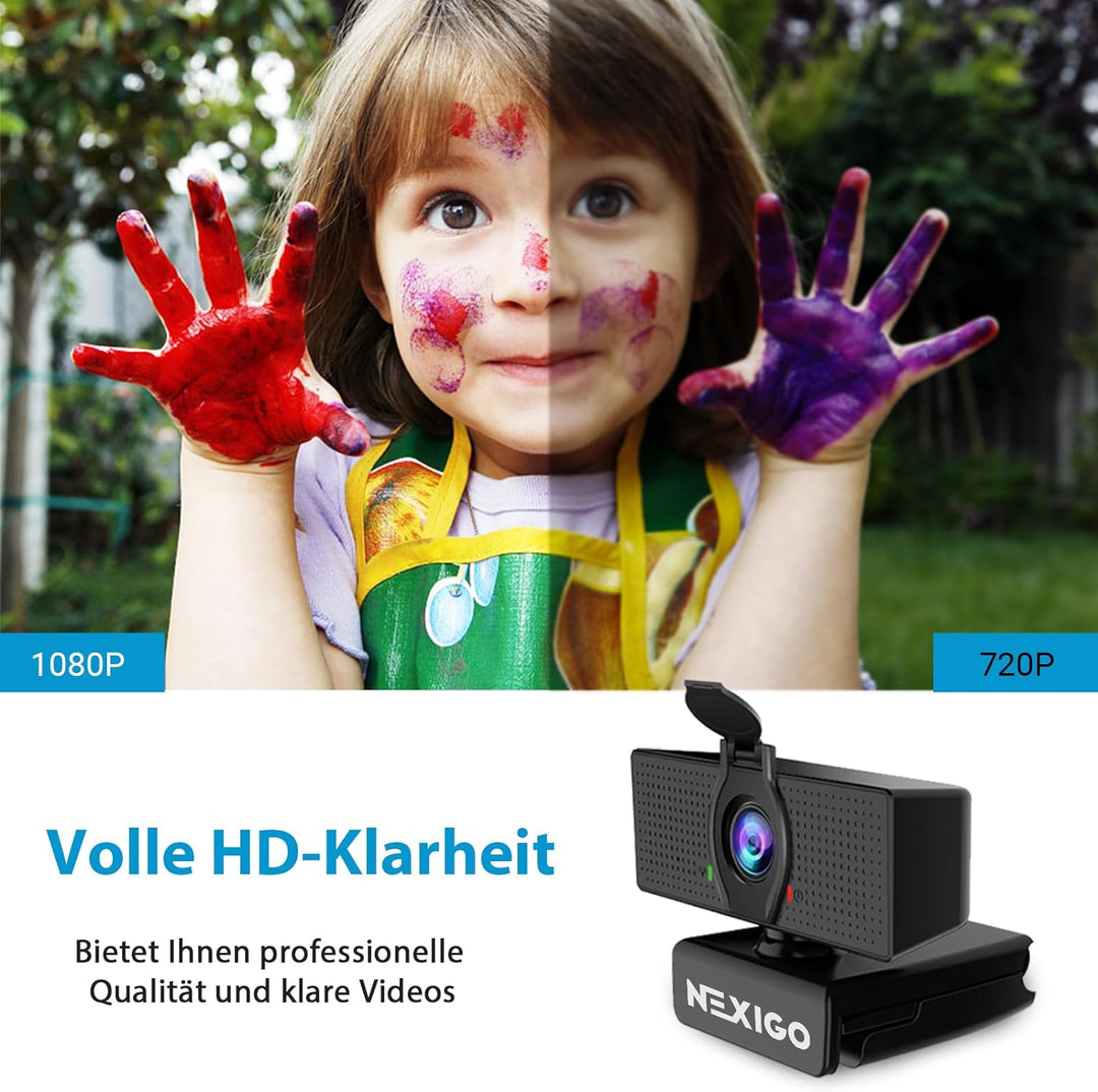 NexiGo N60 1080P Webcam, HD-Webcam mit Mikrofon, Softwaresteuerung und Datenschutzabdeckung, USB-Com