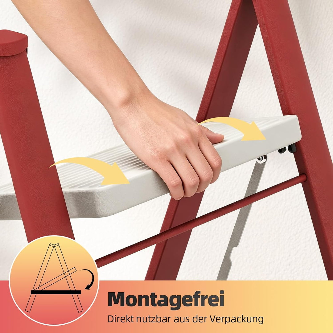KINGRACK Trittleiter 2 Stufen Klappbar, Tritthocker Leicht Platzsparend | Klapptritt mit Rutschfeste