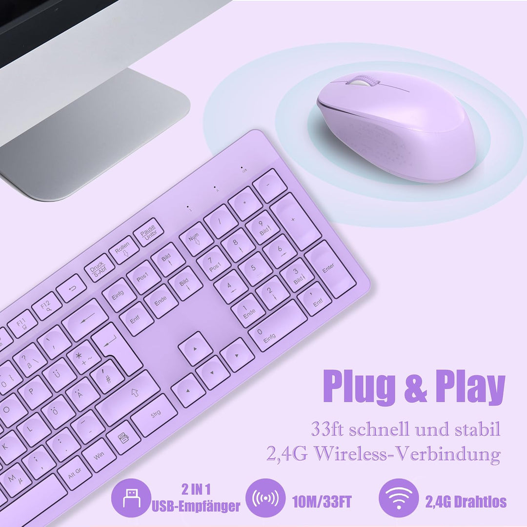 LeadsaiL K786 Tastatur Maus Set Kabellose, Tastatur und Maus, QWERTZ Deutsches Layout Funktastatur m