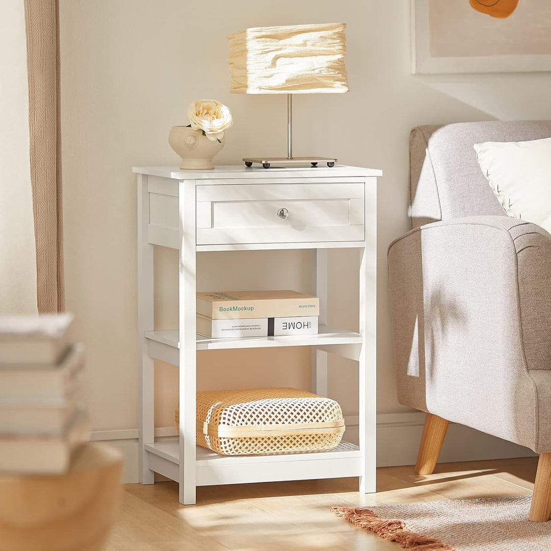 SoBuy® FBT46-W Beistelltisch Nachttisch Couchtisch in weiss mit Einer Schublade und 2 Ablagen BHT ca