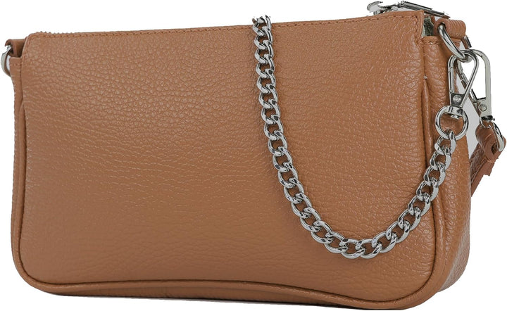 modamoda de - T237 - Umhängetasche Klein Small aus ital. Leder Cognac, Cognac