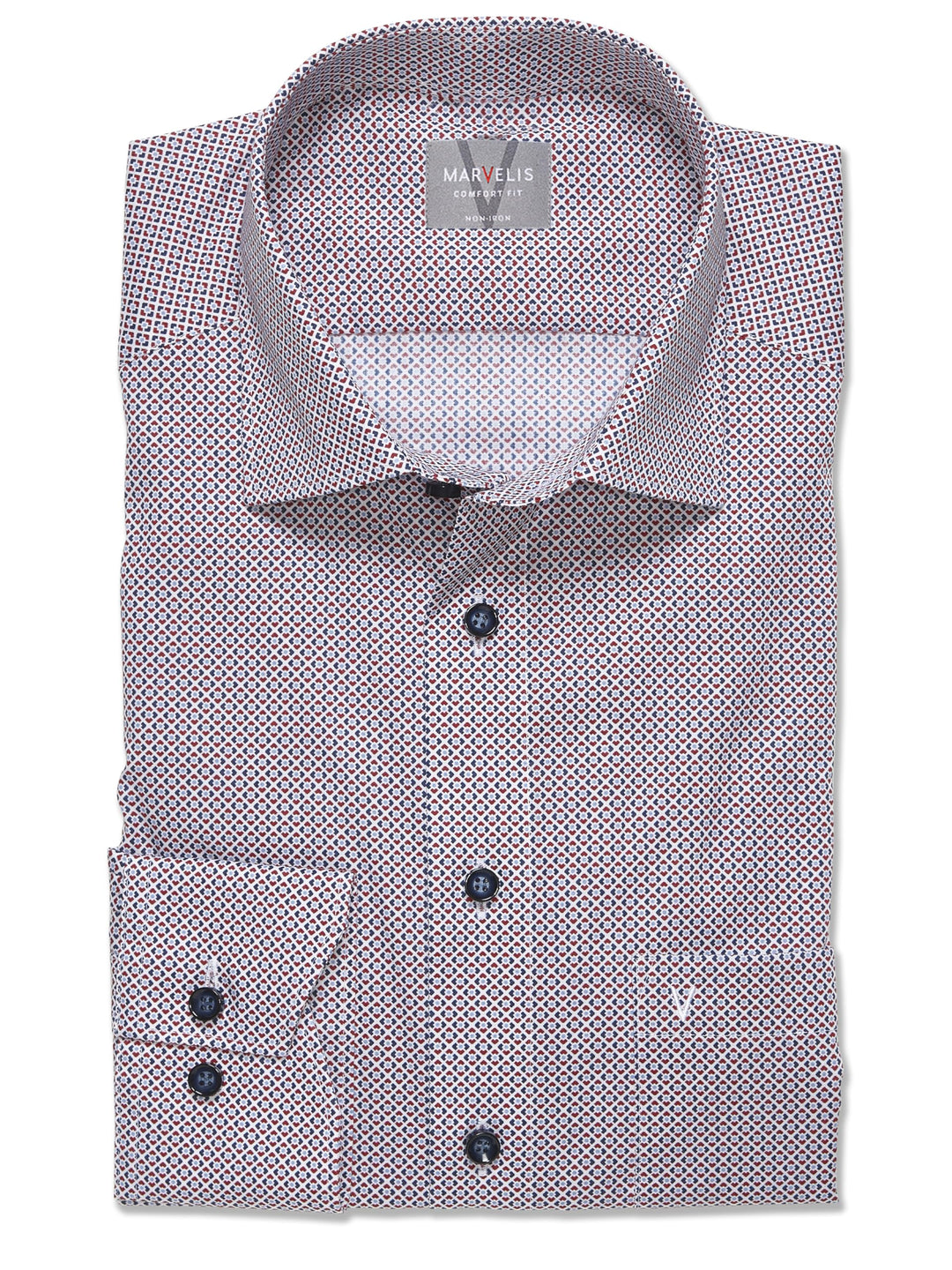 Marvelis Herren Businesshemd Langarm 703014,Rotationsdruck,Comfort fit,New Kent 39 Rot 35, 39 Rot 35
