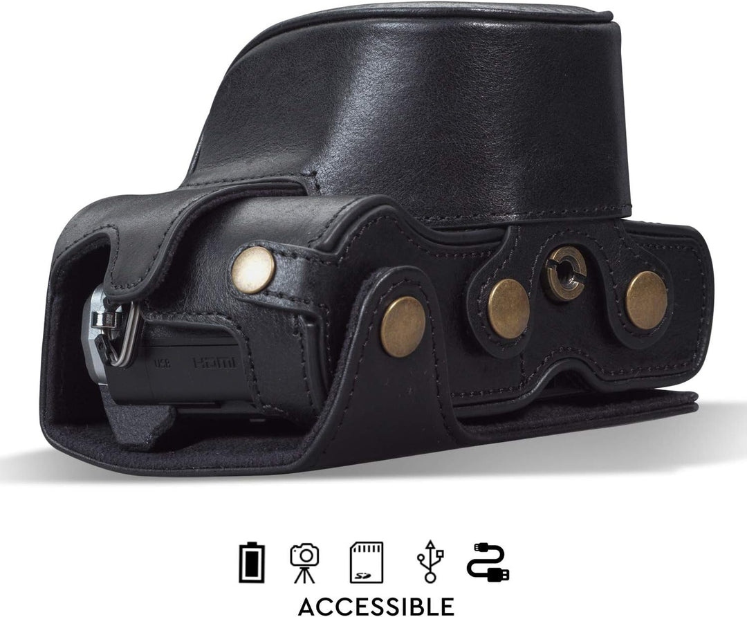 MegaGear MG1932 Ever Ready Echtleder Kameratasche mit Trageriemen kompatibel mit Olympus OM-D E-M10