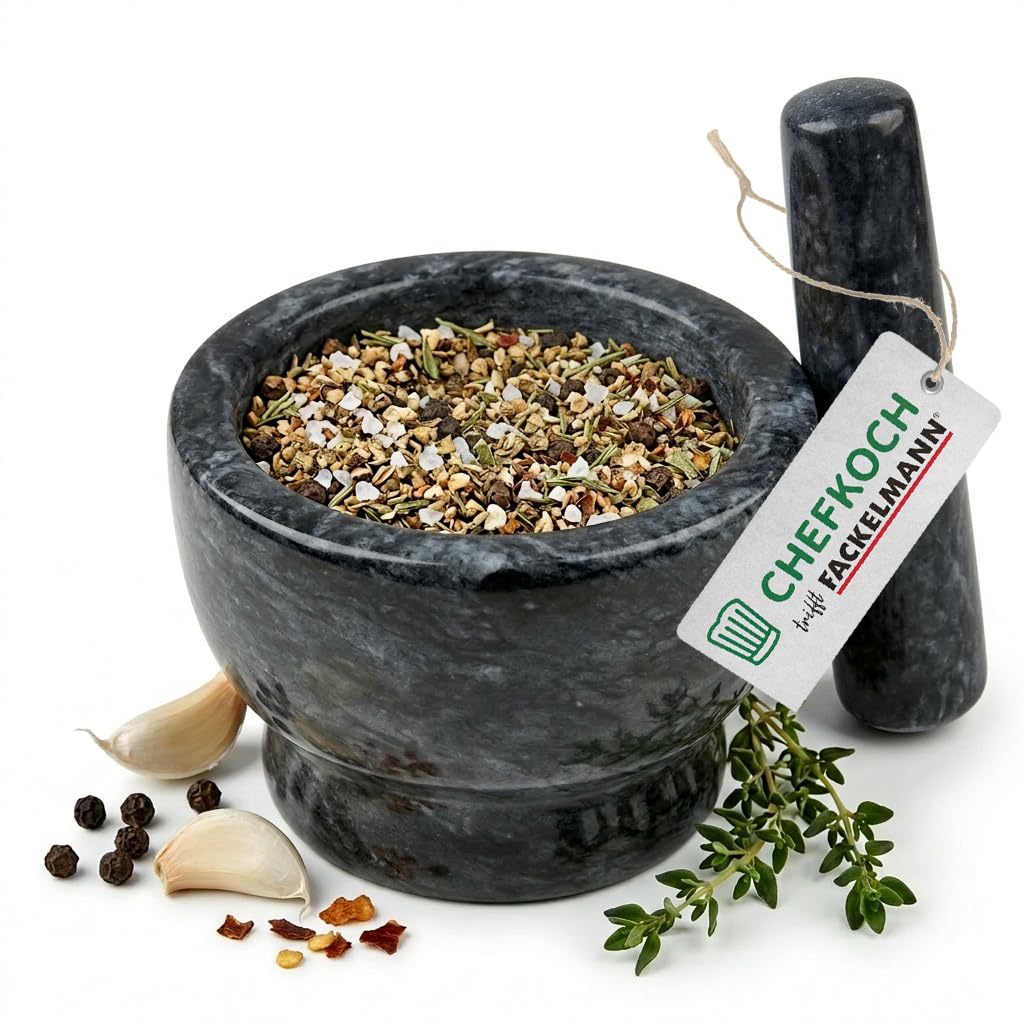 Chefkoch Mörser mit Stössel aus Granit – Zum Zerleinern, Mahlen & Zerstossen – Perfekt für frische K