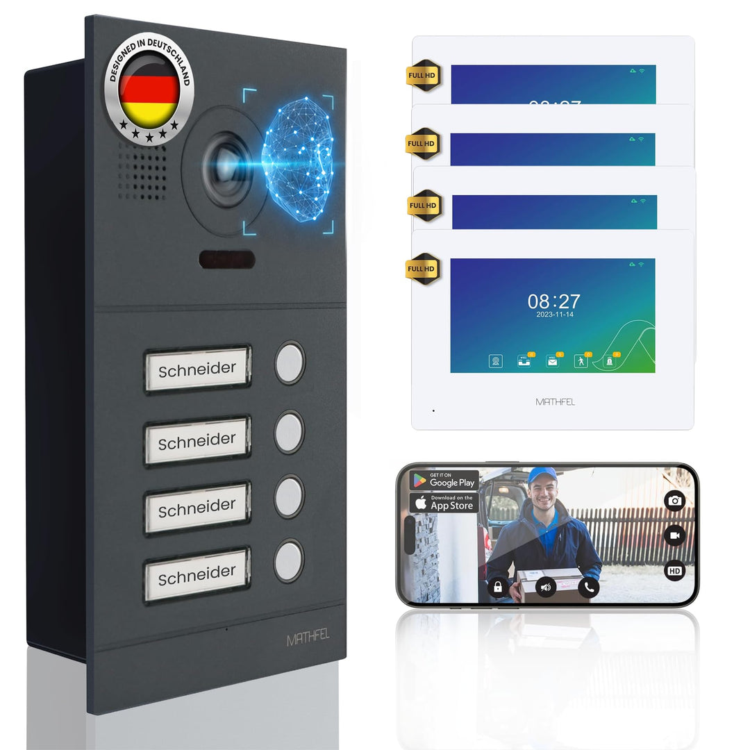 Mathfel 2-Draht IP Video-Türsprechanlage mit Türöffner – Full-HD Kamera, 7" Monitor & App-Steuerung