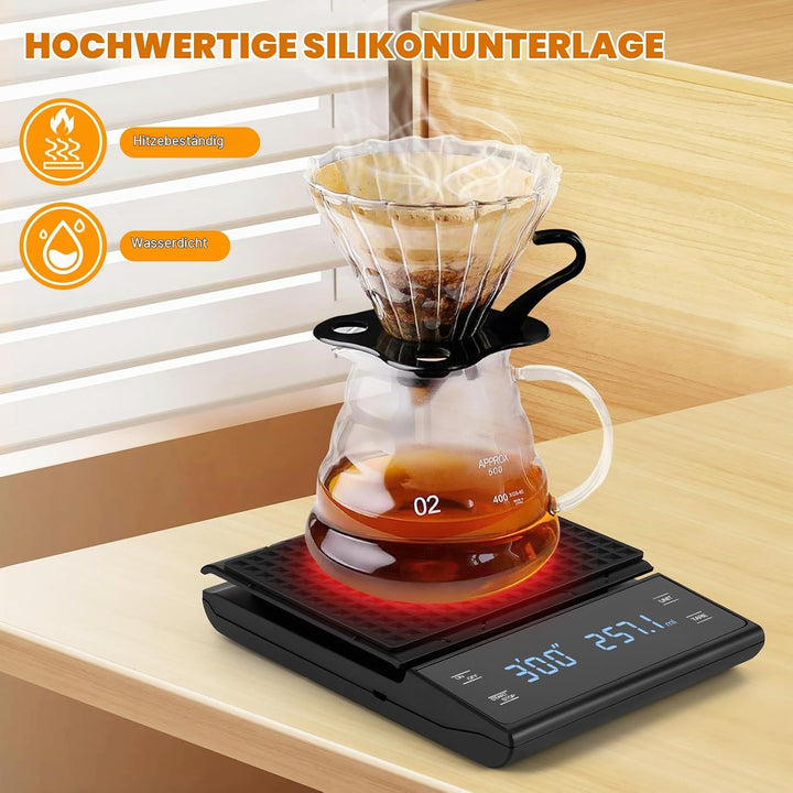 Kaffeewaage Digitale mit 3 AAA Batterie, Bis 3kg/0,1g, Batteriebetrieben Espresso Waage mit Timer, M