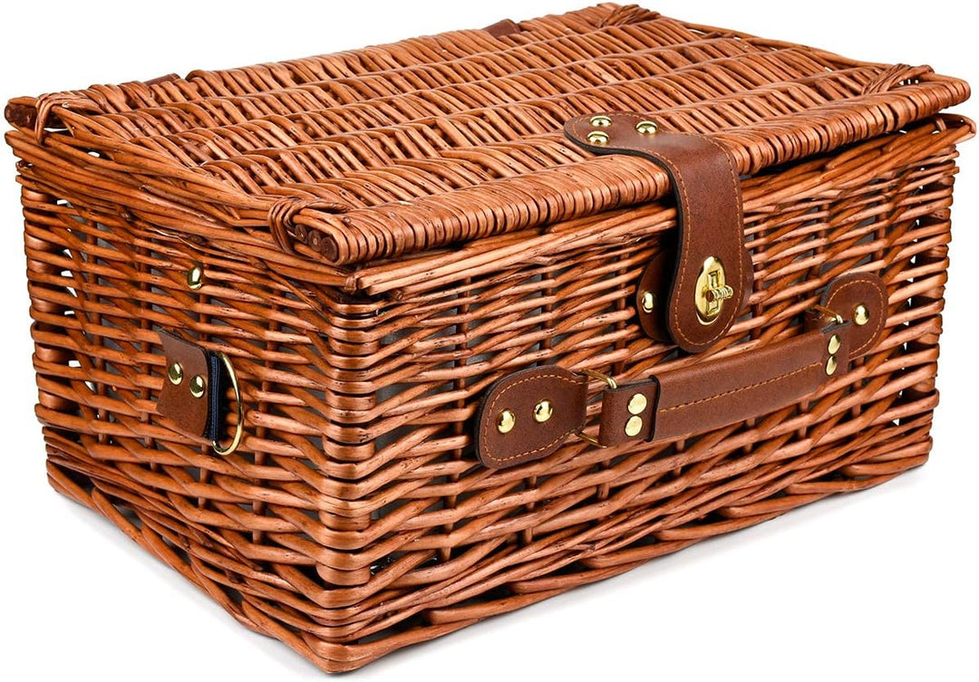 Picknickkorb für 2 Personen mit Kühlfach - Inklusive Bestecksets, Kühlfach, Korkenzieher und Keramik