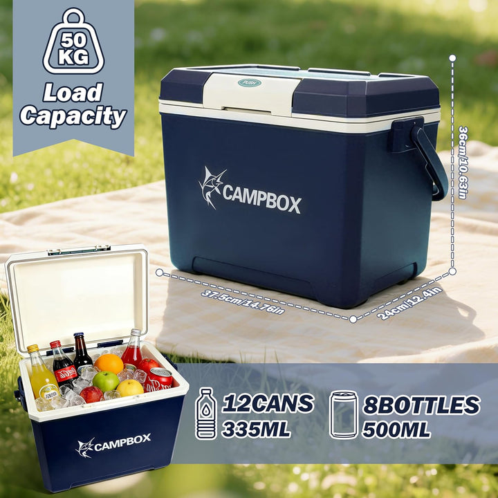 JONRRYIN Kühlbox, Passiv-Kühlbox 24 Liter Bis zu 12 Std. Kühlung, Mobile Cooler Box mit 2 Kühlakkus,