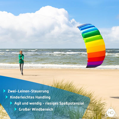 HQ Lenkmatte Lenkdrachen Symphony Beach III 2.2 Agility, Zweileiner Matte, Drachen für Kinder und Er
