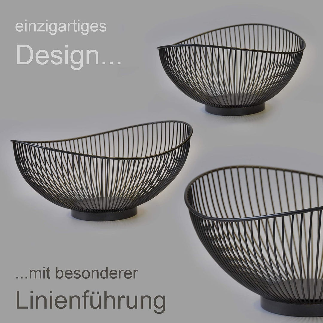 CALUTEA Moderne Obstschale // Metall // Stahlgrau - Schwarz // dekorativer Designer