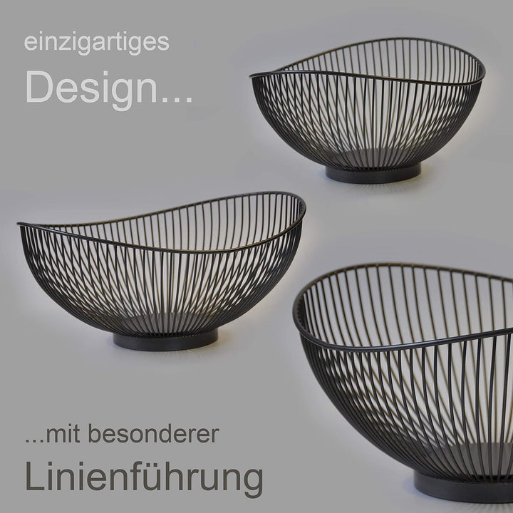 CALUTEA Moderne Obstschale // Metall // Stahlgrau - Schwarz // dekorativer Designer