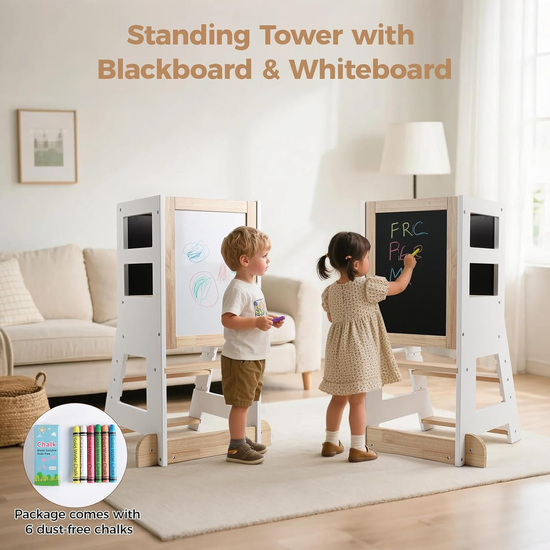 KIDINIX Kinder Lernturm ab 1 Jahr, Learning Tower mit magnetischem Whiteboard und Abnehmbarer Kreide