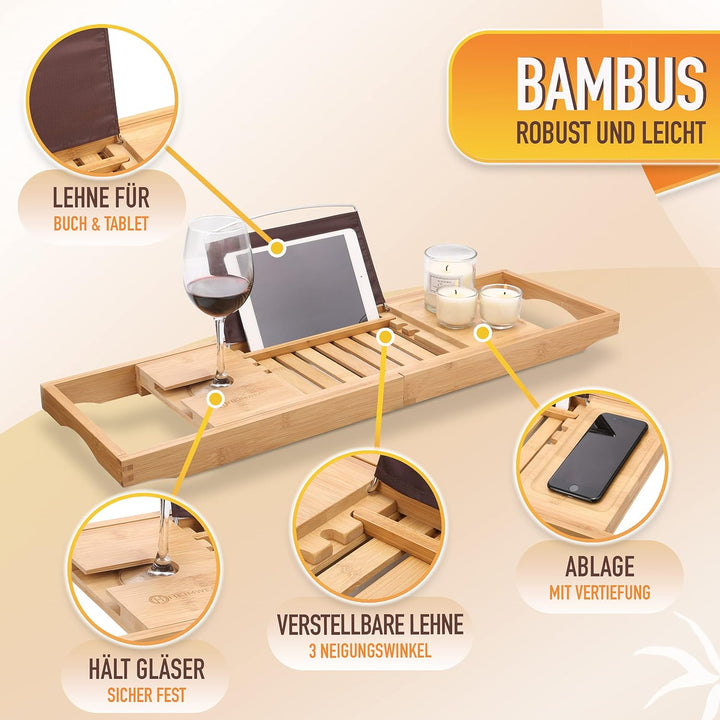 Badewannenablage Badewannentablett Ablage Badewanne - Extragross und ausziehbar - Badewannen Tablett
