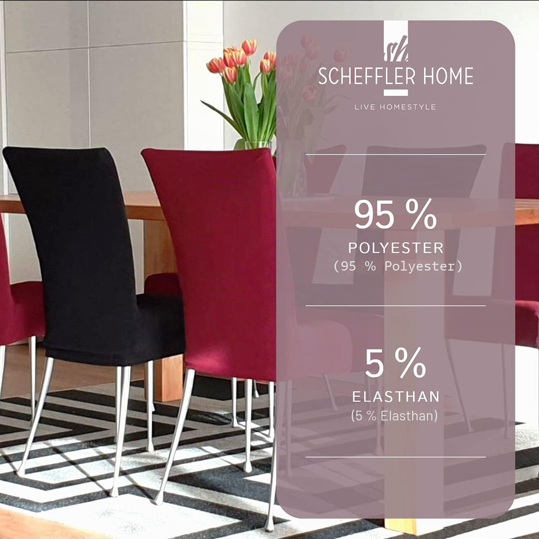 SCHEFFLER-Home Stuhlhussen Stretch Mia/Stretch Stuhlhussen Natur 4er Set/Microfaser Stuhl Bezug wasc
