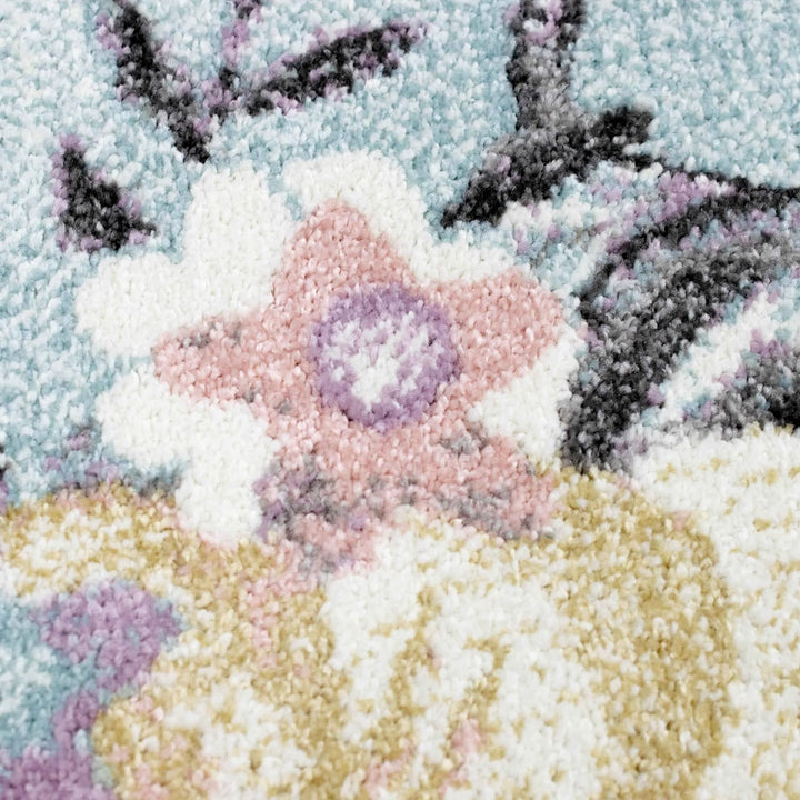 Teppich-Traum Kinderzimmer Spielteppich Vorleger • pflegeleicht • Meerjungfrau Blumen Seifenblasen C