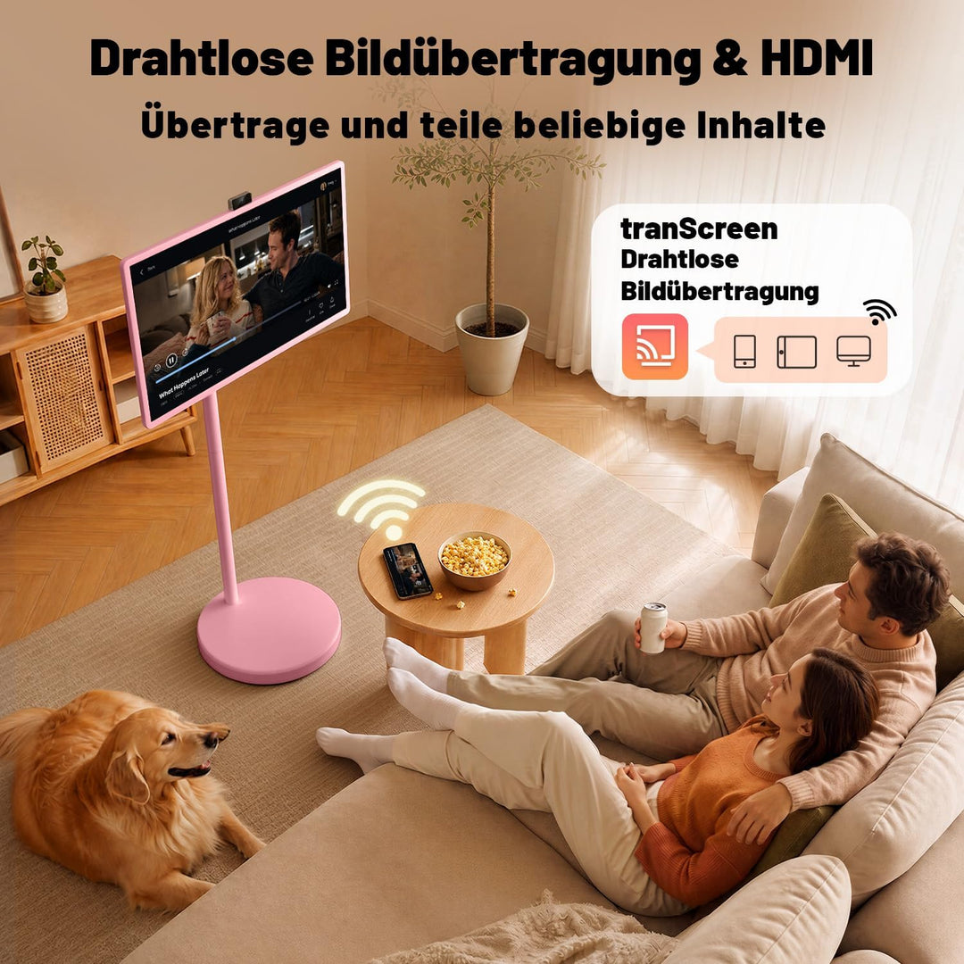 VLH 32 Zoll Portable TV, Mobiler Tragbarer Fernseher auf Rollen, Android 15, EDLA-Zertifiziert, 8G+1