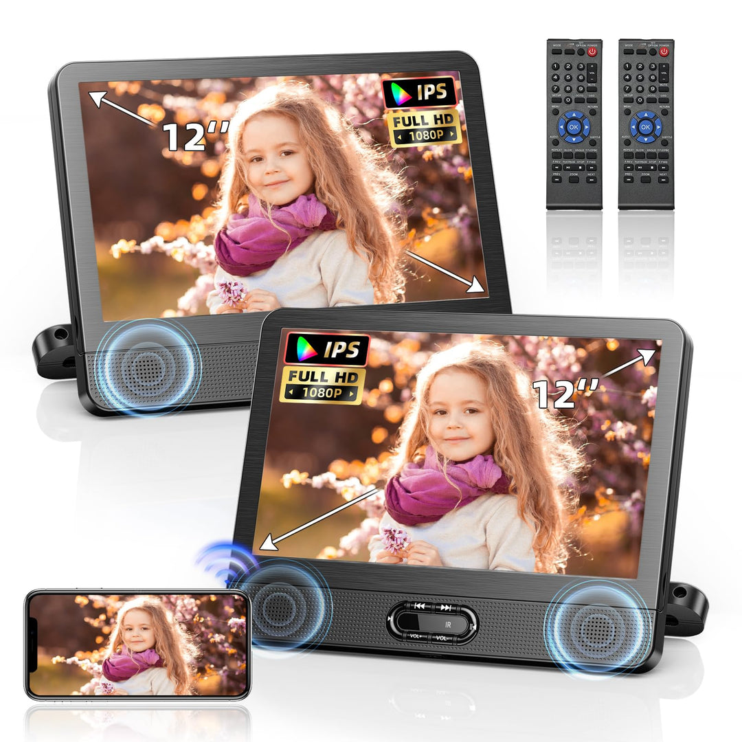 Arafuna 12" Dual Auto DVD Player, 178° HD IPS Bildschirm, 2 Bildschirme, Wireless Mirror Link, Wiede