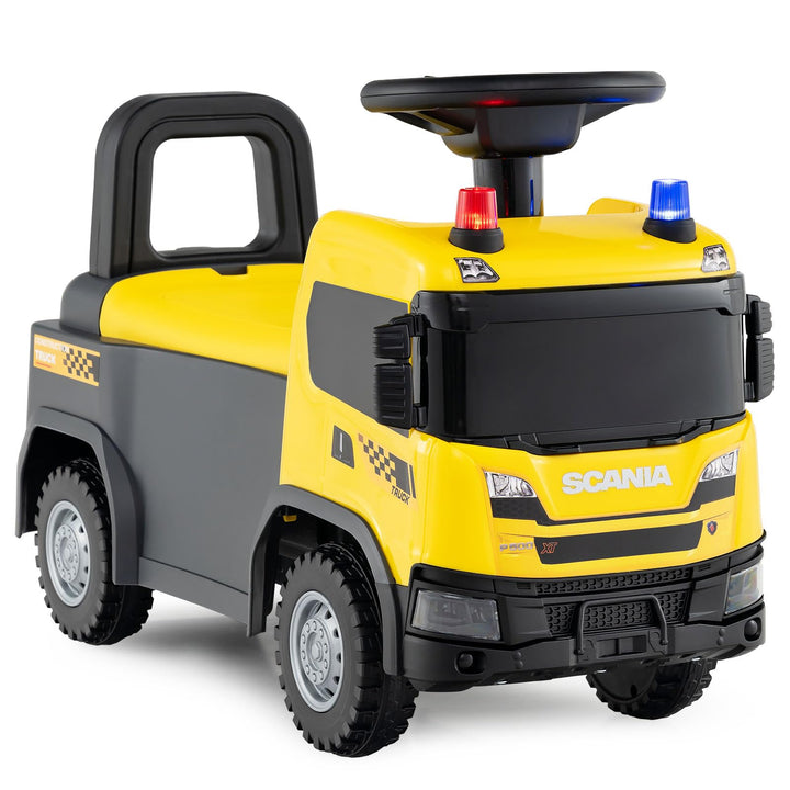 DREAMADE Rutschauto, 2 in 1 Rutscherfahrzeug mit Lenkrad, Lichtern, Blinkender Sirene, Hupe, Musik &