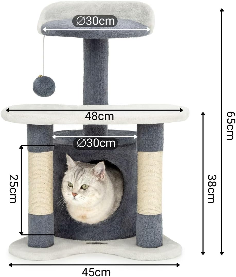 lionto Kratzbaum Kletterbaum Katzenkratzbaum Katzenbaum Höhe 65 cm, grau/weiss, Grau/Weiss
