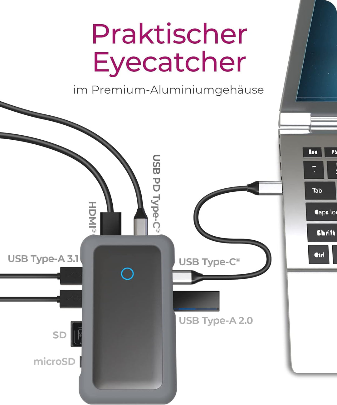 ICY BOX USB-C Docking Station & M.2 NVMe Gehäuse, USB 3.1 Gen 2 (10 Gbit/s), 1x HDMI (4K/60HZ), 5-fa
