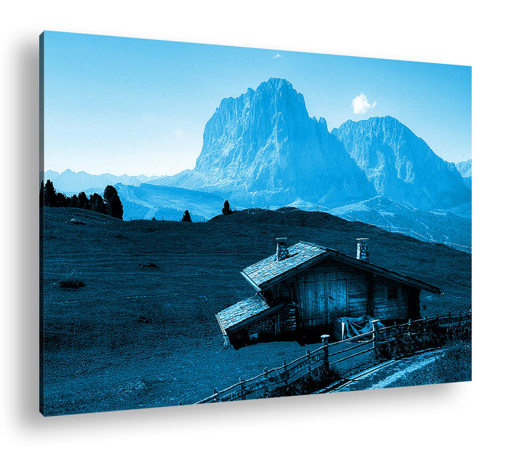 deyoli Holzhütte im Gebirge Format: 80x60 Effekt: Monocrome Blau als Leinwandbild, Motiv fertig gera