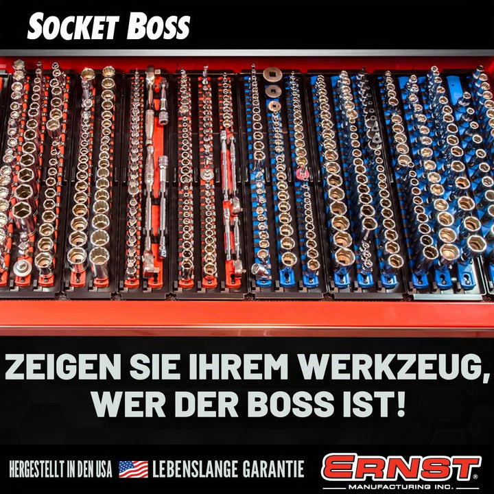 Ernst Manufacturing 8498HV 13" Socket Boss, Premium 3-Rail Multi-Drive Socket Organizer, hohe Sichtb