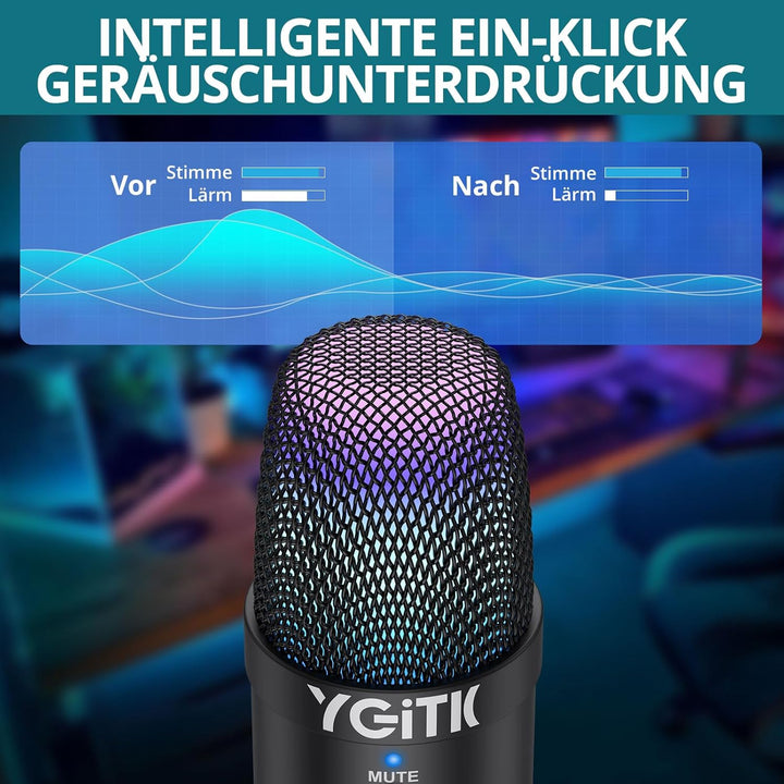 YGiTK USB-Kondensatormikrofon, Mikrofon für PS4 PS5 Gaming, Mikrofon mit Dynamisches RGB Effekt, Stu