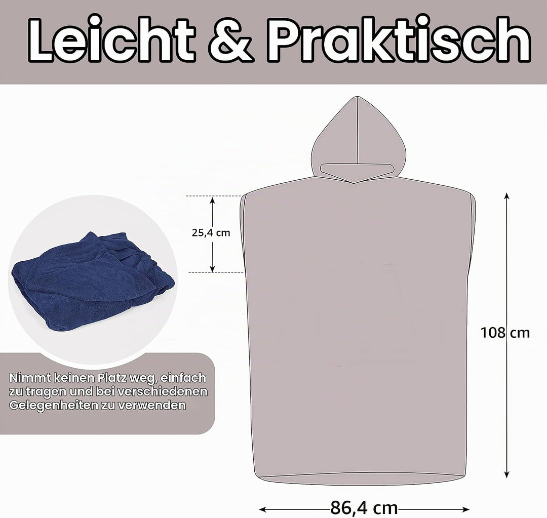 Kato Tirrinia Mikrofaser Surfponcho Handtuchkleid Badeponcho Damen Herren, Lang Surf Poncho Sauna Ba